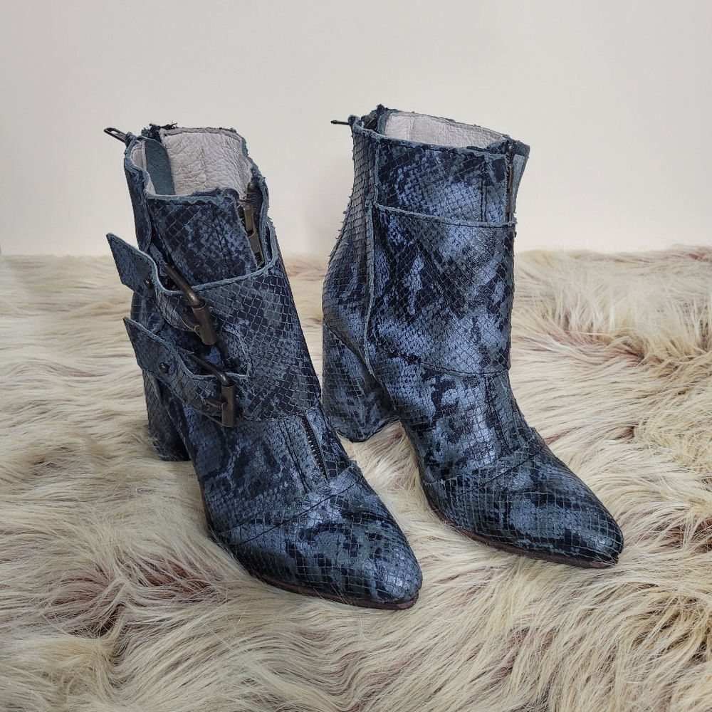 Freebird Blue Snakeskin Booties Joey